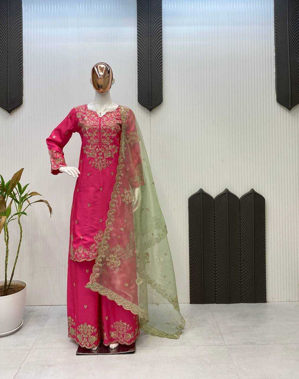 Chinon  Embroidery Sharara Salwar Party wear suits