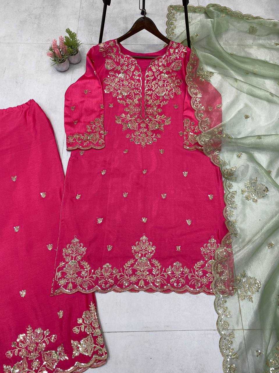 Chinon  Embroidery Sharara Salwar Party wear suits