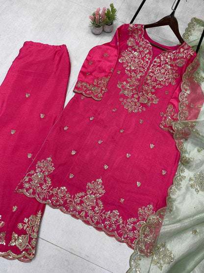 Chinon  Embroidery Sharara Salwar Party wear suits