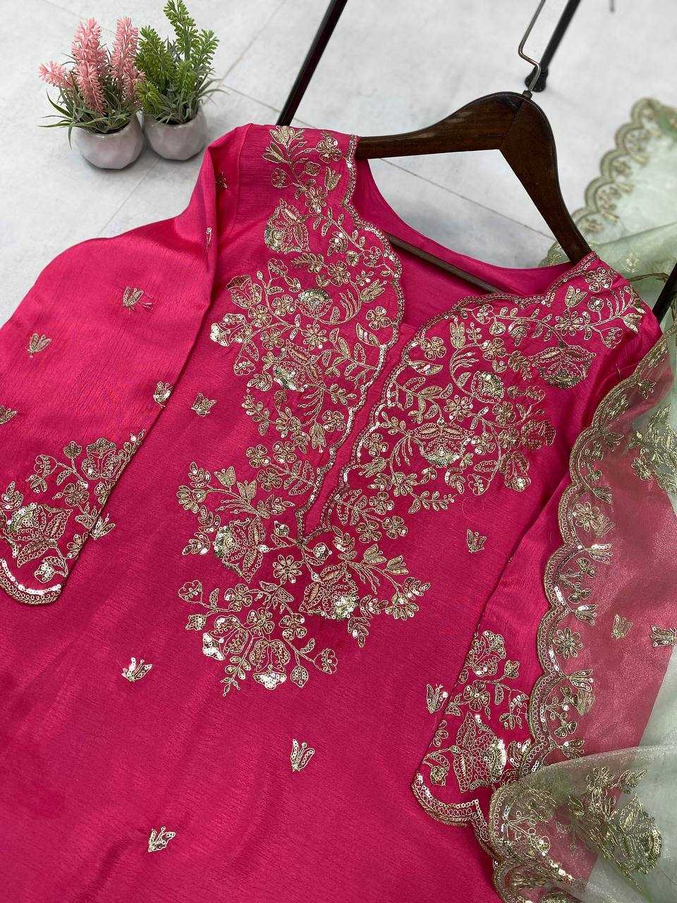 Chinon  Embroidery Sharara Salwar Party wear suits