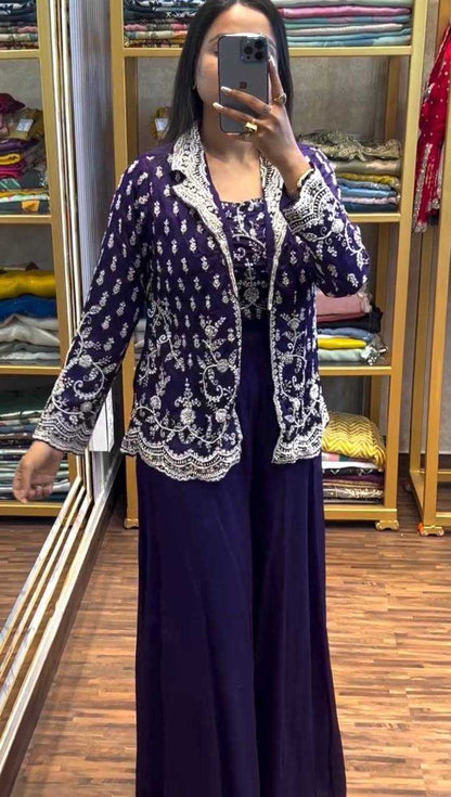 Chinon  Embroidery  Indo Western Dress