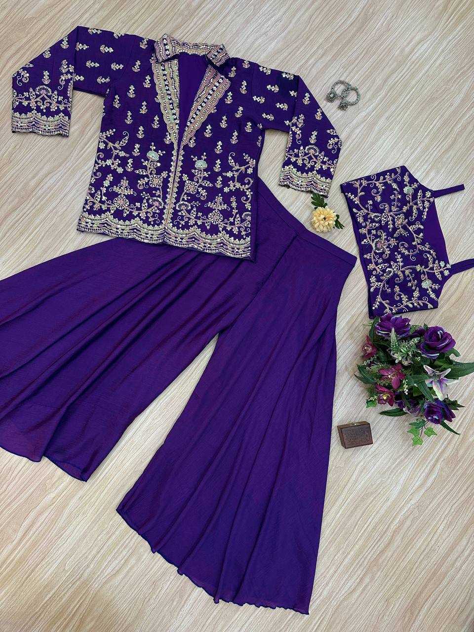 Chinon  Embroidery  Indo Western Dresses