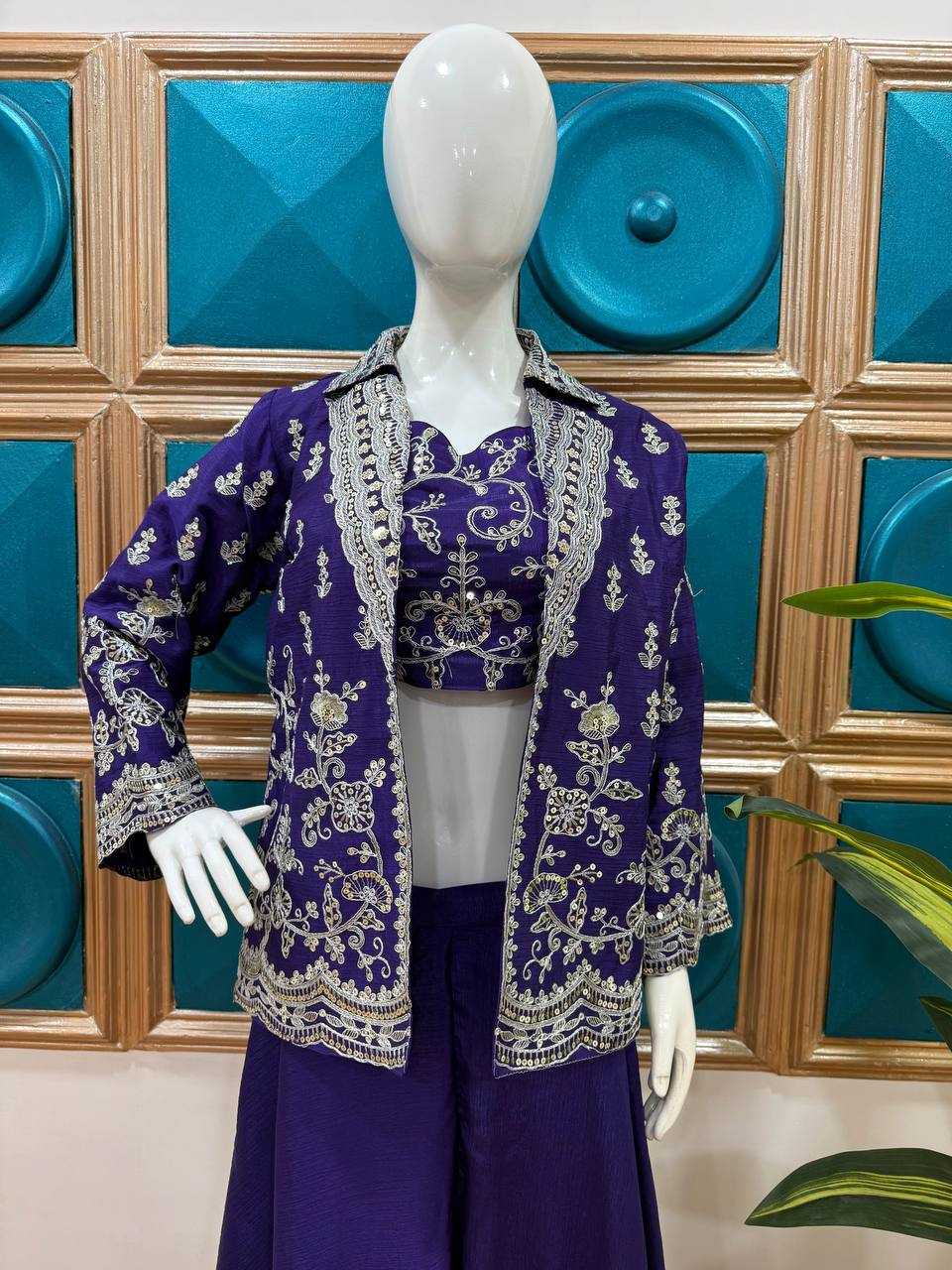 Chinon  Embroidery  Indo Western Dress