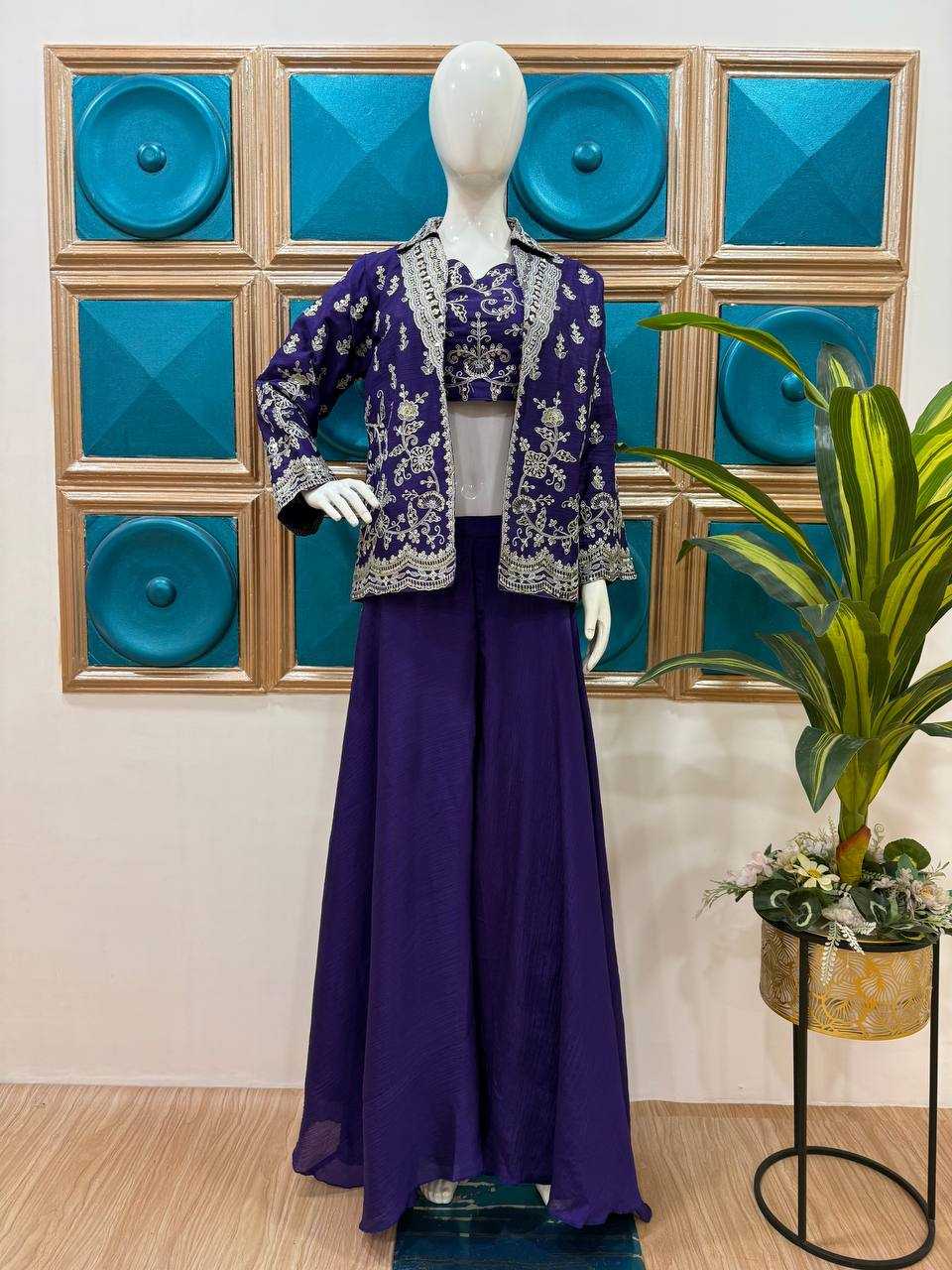 Chinon  Embroidery  Indo Western Dress