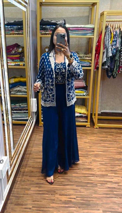 Chinon  Embroidery  Indo Western Dresses