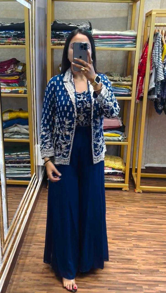Chinon  Embroidery  Indo Western Dress