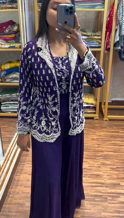 Chinon  Embroidery  Indo Western Dresses