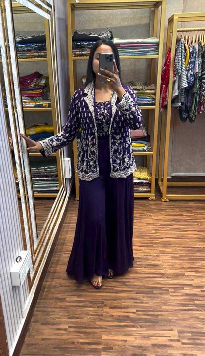 Chinon  Embroidery  Indo Western Dresses