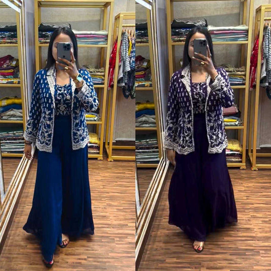 Chinon  Embroidery  Indo Western Dress