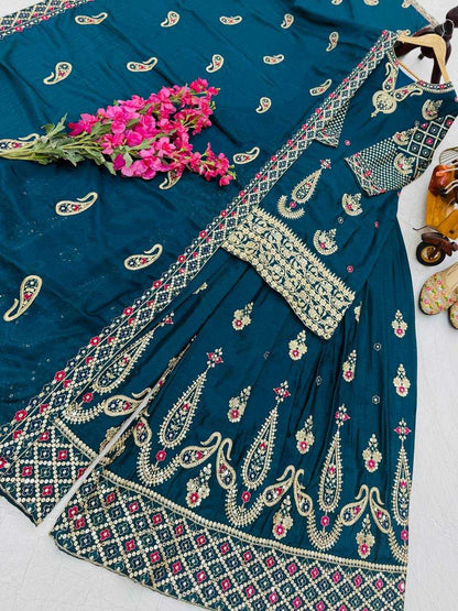 Chinon Silk  Embroidery  Sharara Salwar Suit