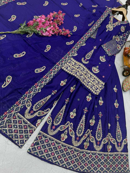 Chinon Silk  Embroidery  Sharara Salwar Suit