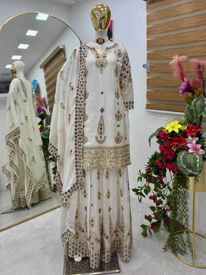 Chinon Silk  Embroidery  Sharara Salwar Suit