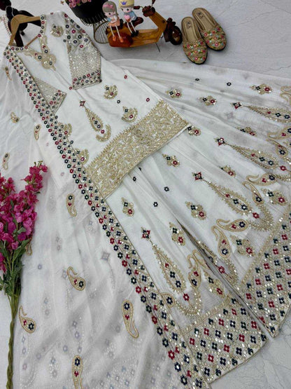 Chinon Silk  Embroidery  Sharara Salwar Suit