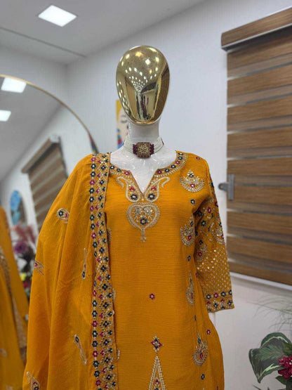 Chinon Silk  Embroidery  Sharara Salwar Suit