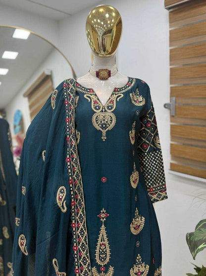 Chinon Silk  Embroidery  Sharara Salwar Suit