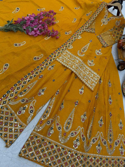 Chinon Silk  Embroidery  Sharara Salwar Suit
