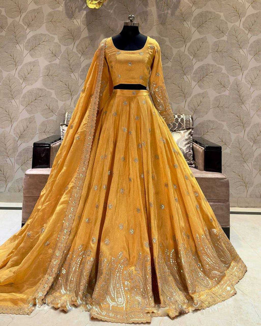 Chinon Silk Lehenga For Haldi