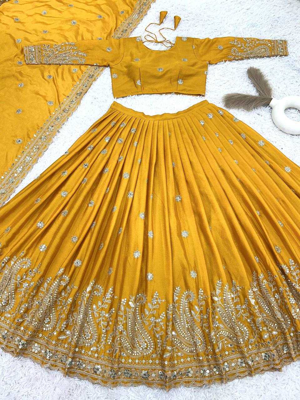 Chinon Silk Lehenga For Haldi