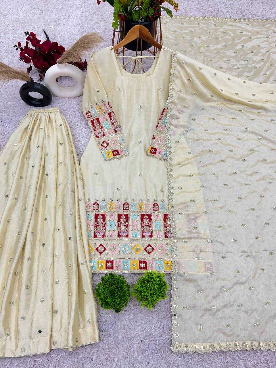 Chinon Silk  Sharara Salwar