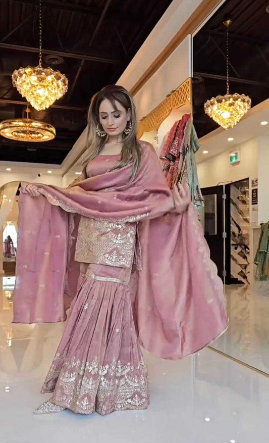 Embroidery Chinon Silk  Sharara Salwar Suits