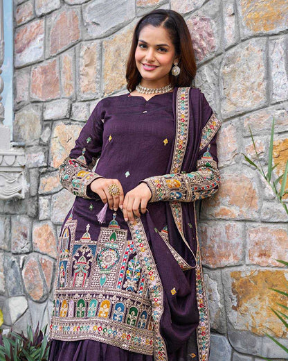 Chinon Silk   Embroidered  Palazzo Suit Festive Collections