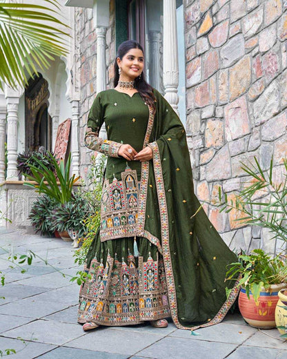 Chinon Silk   Embroidered  Palazzo Suit Festive Collections