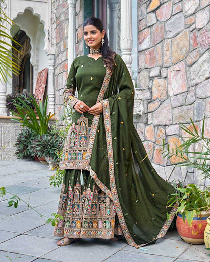 Chinon Silk   Embroidered  Palazzo Suit Festive Collections