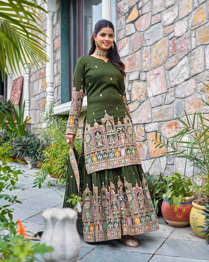 Chinon Silk   Embroidered  Palazzo Suit Festive Collections