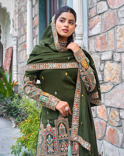 Chinon Silk   Embroidered  Palazzo Suit Festive Collections