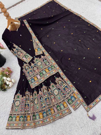 Chinon Silk   Embroidered  Palazzo Suit Festive Collections