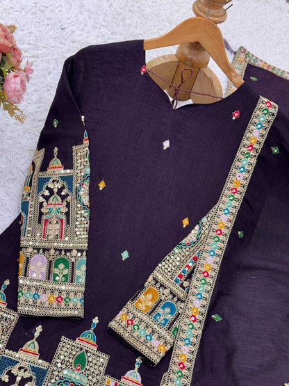 Chinon Silk   Embroidered  Palazzo Suit Festive Collections