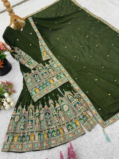 Chinon Silk   Embroidered  Palazzo Suit Festive Collections