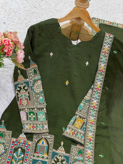 Chinon Silk   Embroidered  Palazzo Suit Festive Collections