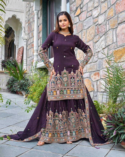 Chinon Silk   Embroidered  Palazzo Suit Festive Collections