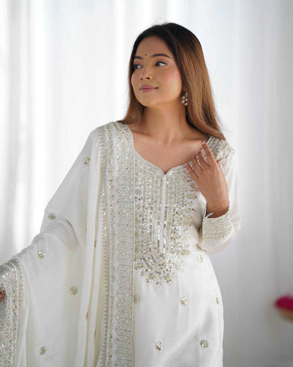 Chinon Silk Embroidery Sharara Salwar Suit