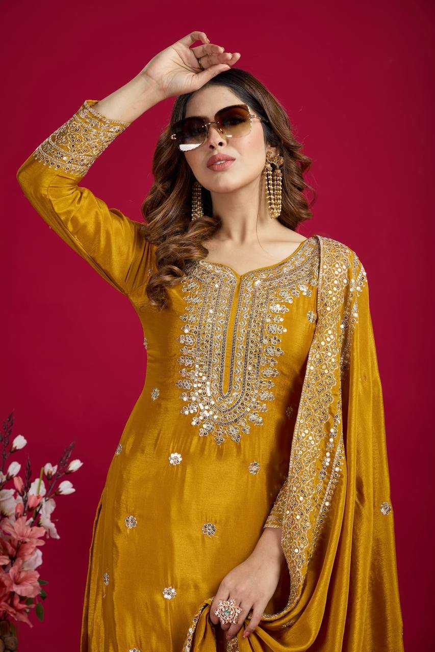 Chinon Silk Embroidery Sharara Salwar Suit