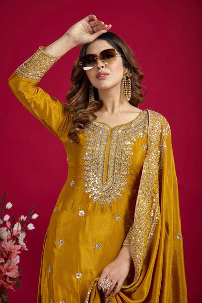 Chinon Silk Embroidery Sharara Salwar Suit
