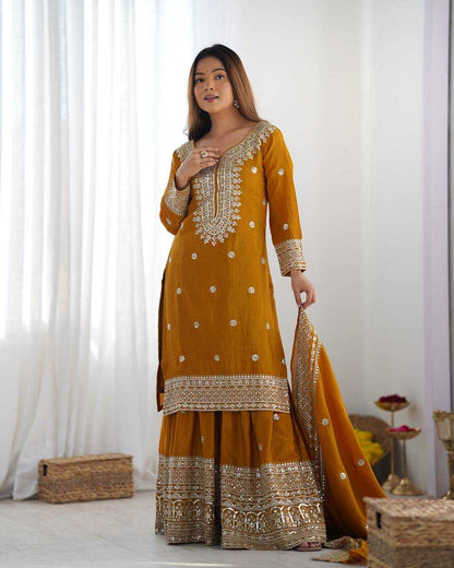 Chinon Silk Embroidery Sharara Salwar Suit