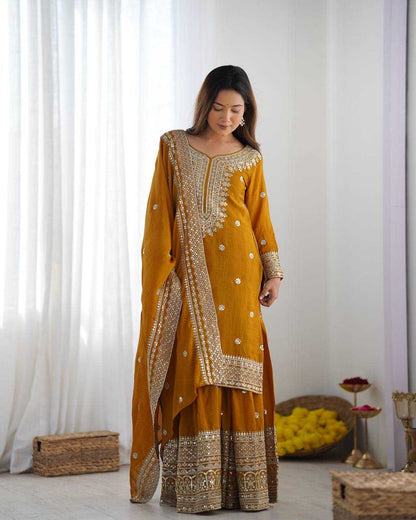 Chinon Silk Embroidery Sharara Salwar Suit