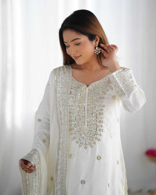 Chinon Silk Embroidery Sharara Salwar Suit