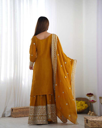 Chinon Silk Embroidery Sharara Salwar Suit