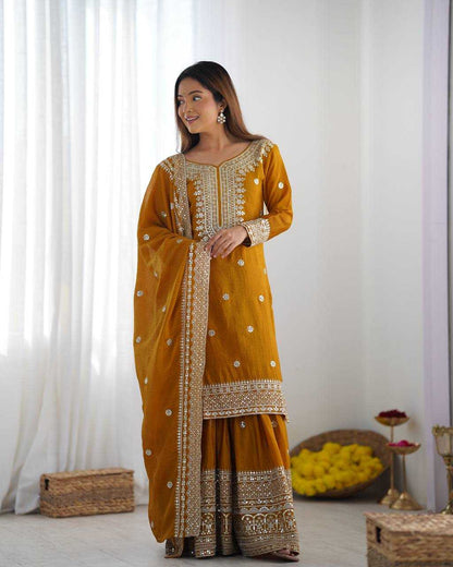 Chinon Silk Embroidery Sharara Salwar Suit