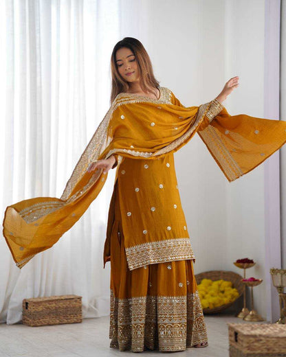 Chinon Silk Embroidery Sharara Salwar Suit