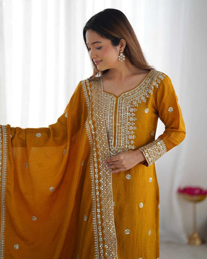 Chinon Silk Embroidery Sharara Salwar Suit