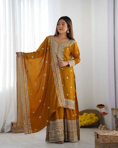 Chinon Silk Embroidery Sharara Salwar Suit