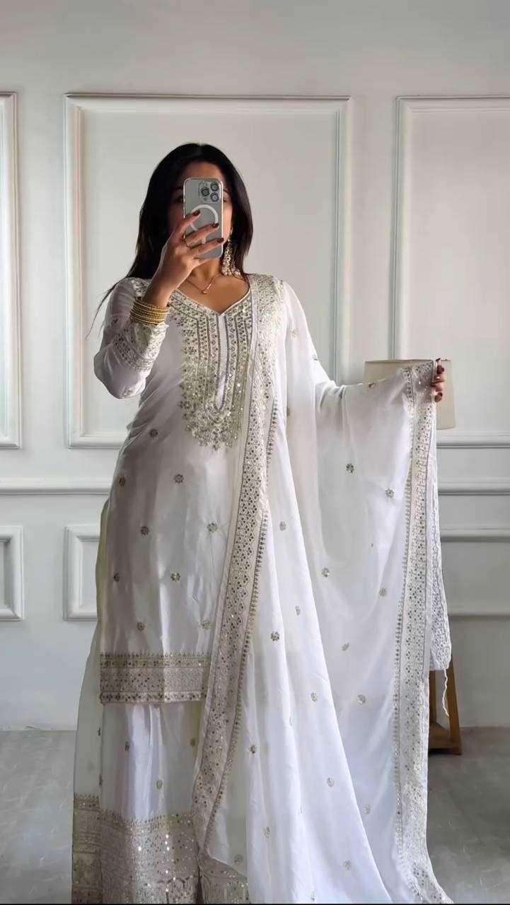 Chinon Silk Embroidery Sharara Salwar Suit
