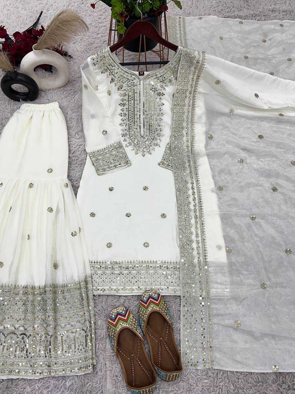 Chinon Silk Embroidery Sharara Salwar Suit