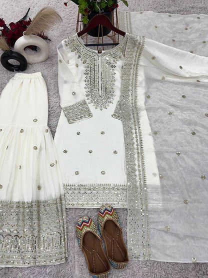 Chinon Silk Embroidery Sharara Salwar Suit