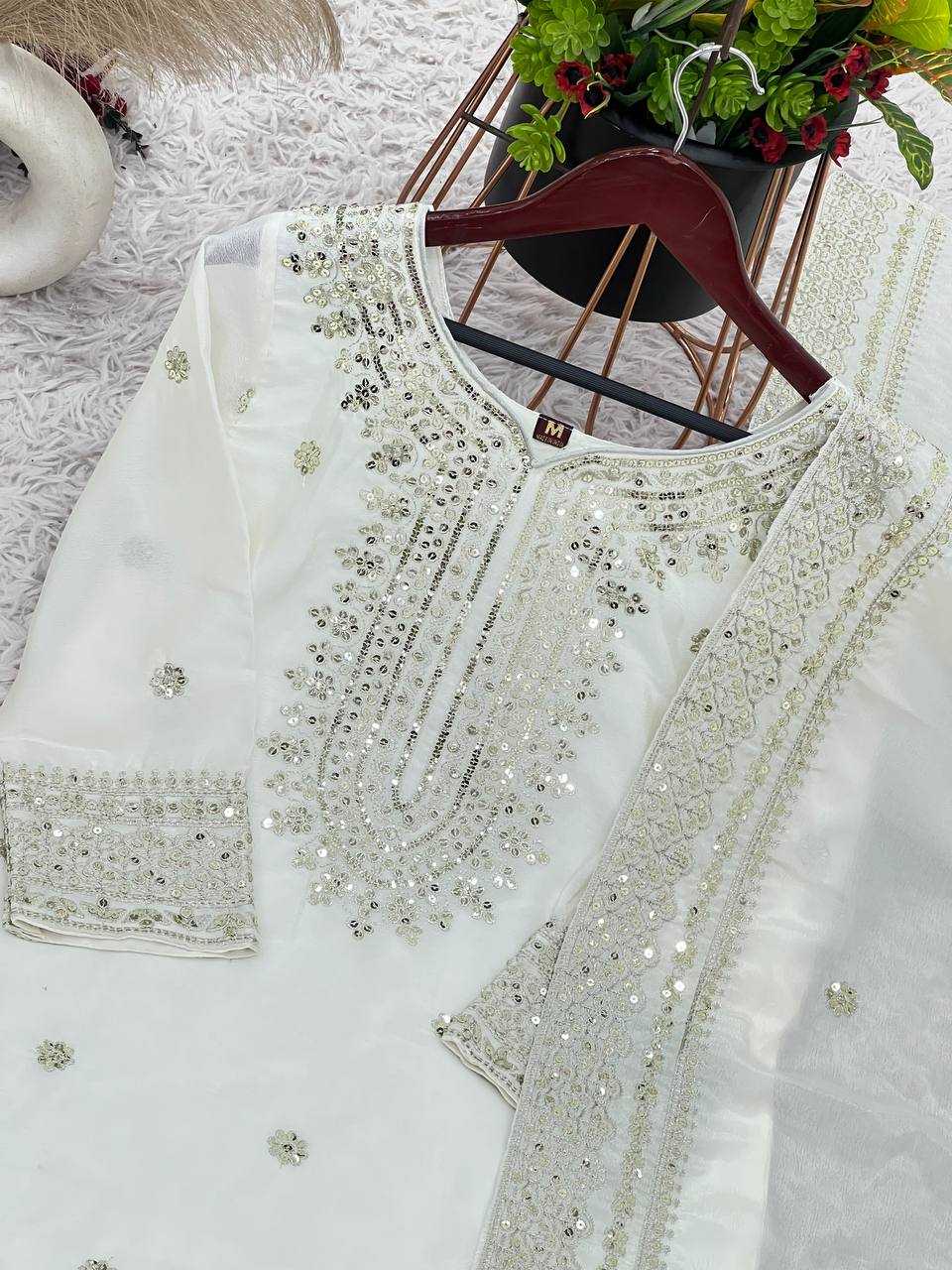 Chinon Silk Embroidery Sharara Salwar Suit