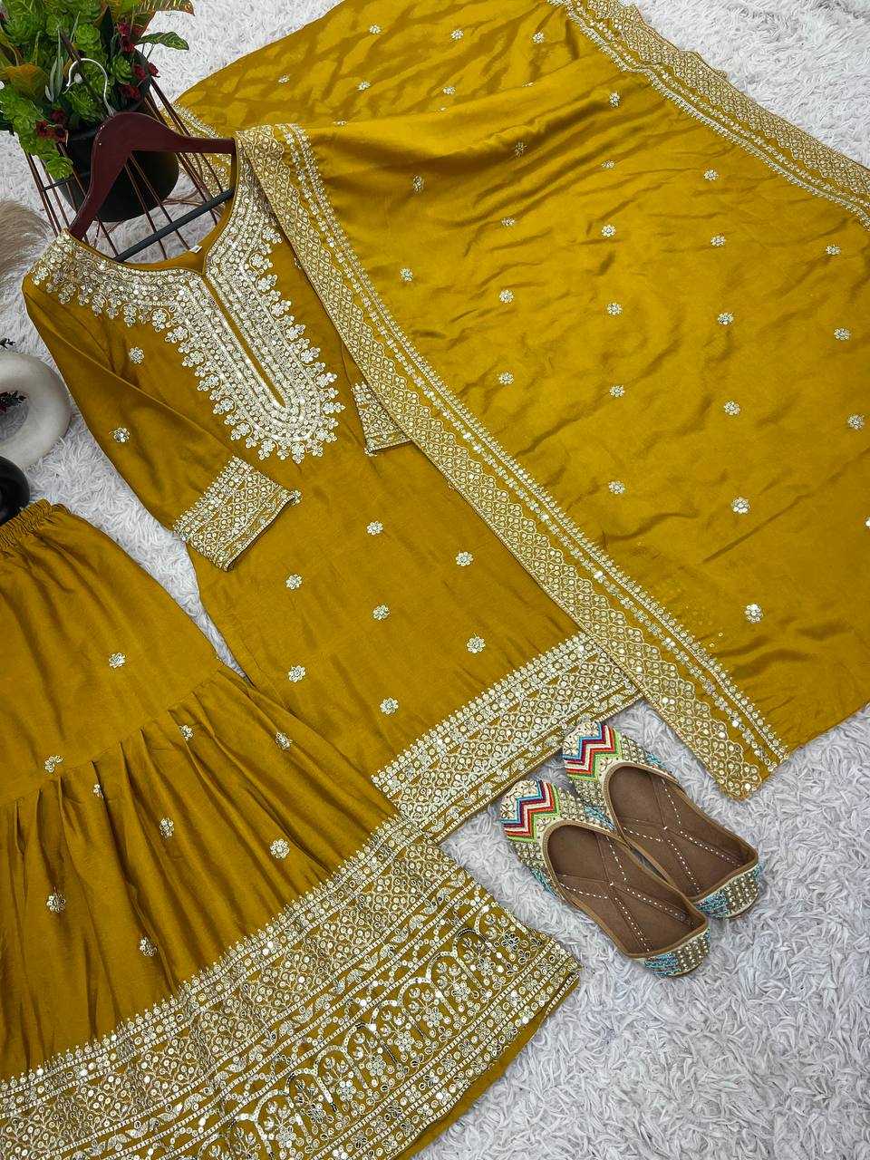 Chinon Silk Embroidery Sharara Salwar Suit